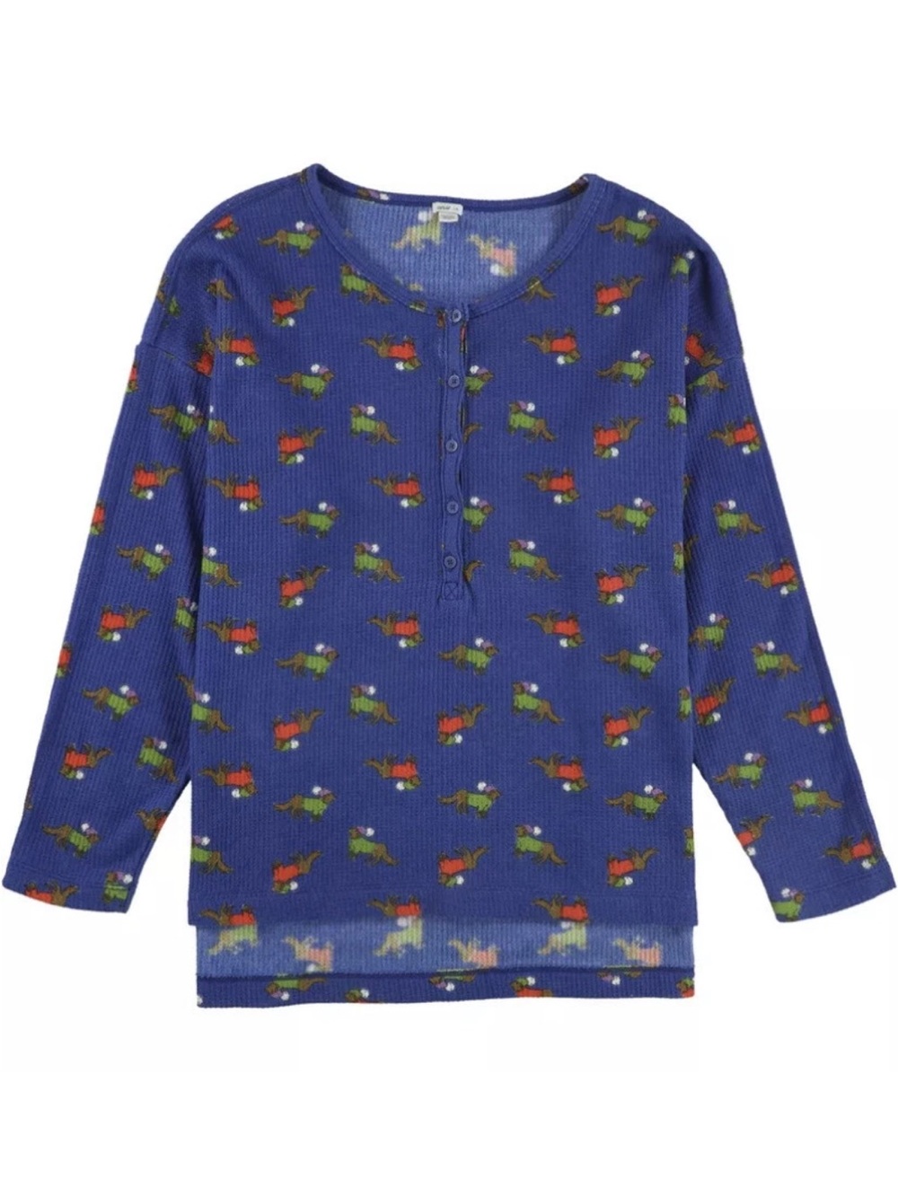 Aerie Thermal Waffle Knit Dachshund Dog Print Pajama Set Blue - Picture 3 of 16